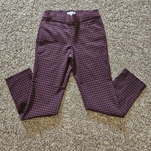 Liz Claiborne Lisa Straight Leg Pull On Mid Rise Burgandy Houndstooth Pants 6